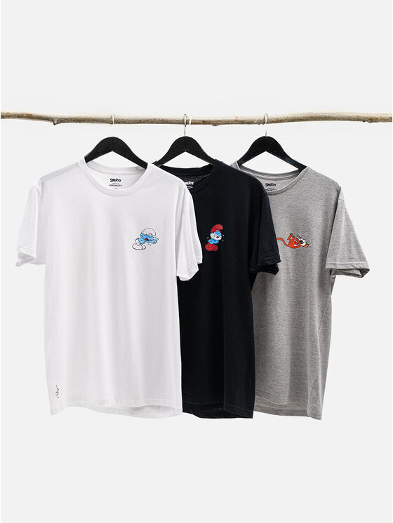 Komplet 3 t-shirtów, rozmiar S, Kolorowy, Zestaw 3 T-Shirtów Męskich Czarny Biały Szary Smerfy Funny XL