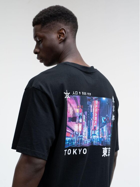 MyStars MyStars T-Shirt Koszulka Z Krótkim Rękawem Oversize Męska Czarna MyStars Tokio M Czarny Regular Fit