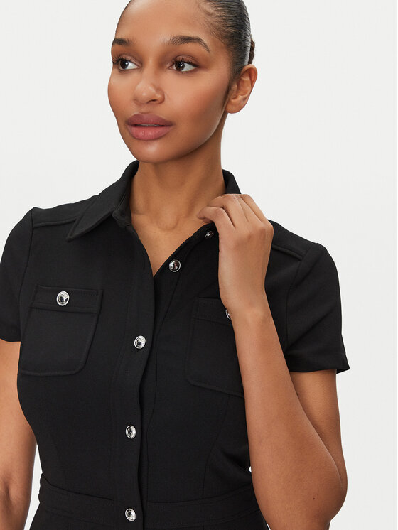 Guess Guess Rochie tip cămașă W5GK70 KCBO2 Negru Regular Fit