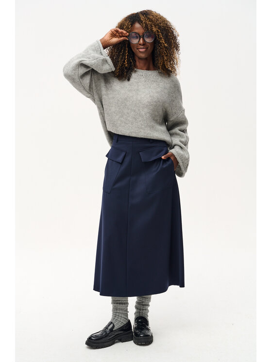 blue shadow blue shadow Spódnica trapezowa Spódnica midi z kieszeniami Kimbra Dark Navy - 44 Granatowy Regular Fit