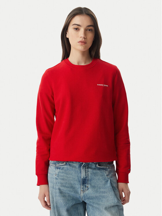 Tommy Jeans Pulóver Ess Logo DW0DW22829 Sötétvörös Regular Fit