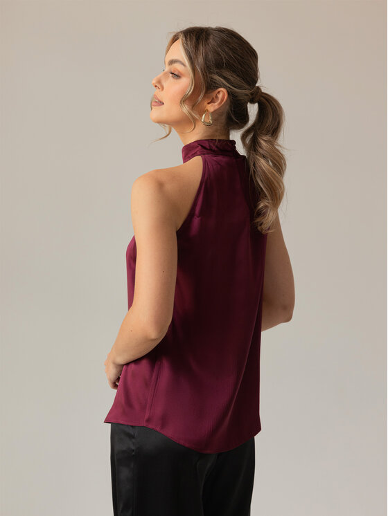 Cat&Cat Cat&Cat Top jedwabny z dekoltem typu halter Bordowy Regular Fit