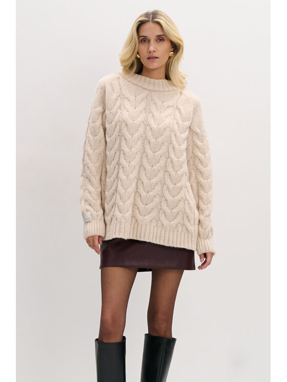 Fobya Fobya Sweter F1747 Beżowy Basic Fit
