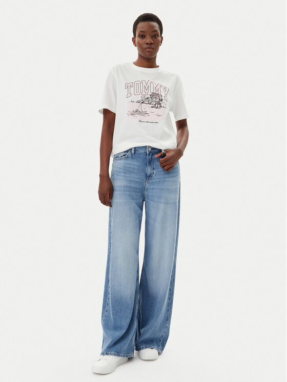 Tommy Jeans Tommy Jeans Póló Tonal Tropics DW0DW21343 Ekru Relaxed Fit