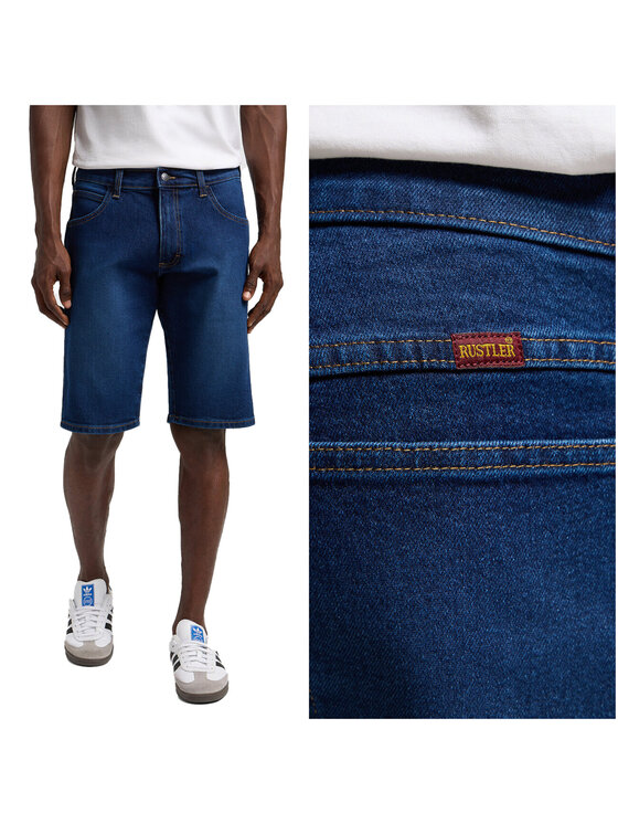 Wrangler Wrangler Szorty jeansowe RUSTLER SHORT Niebieski Straight Fit