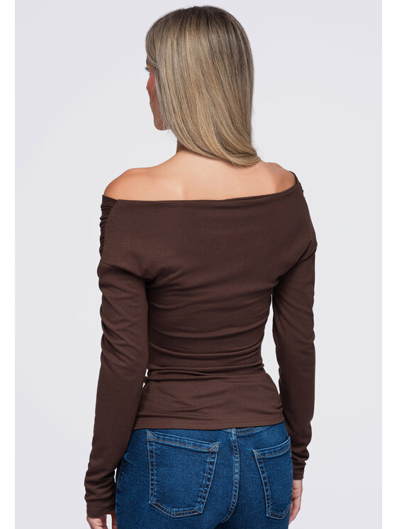 Ombre Ombre Bluzka OW-TS-E0088 Brązowy Regular Fit