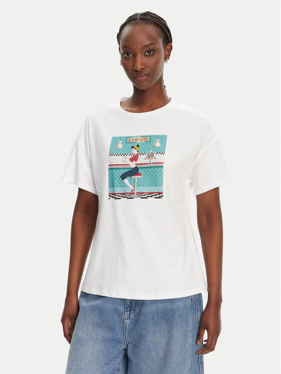 Damski T-Shirt Liu Jo, Rozmiar XL, Biały, WA5342 JS923 M9505