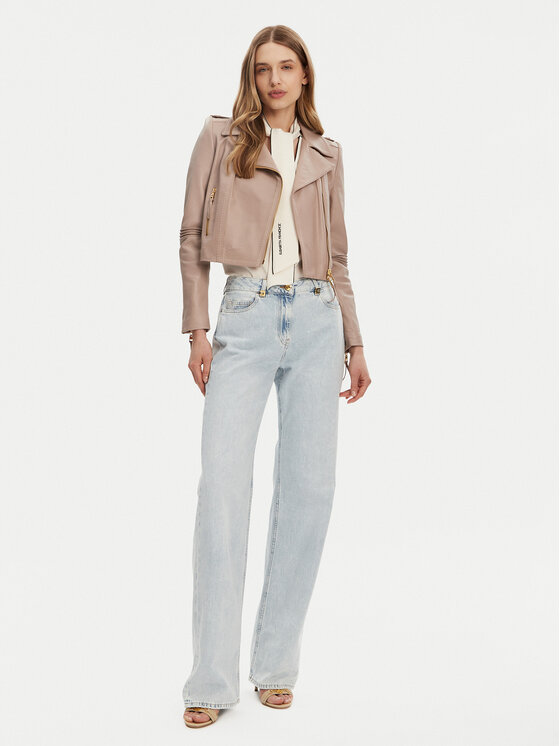 Elisabetta Franchi Elisabetta Franchi Kožená bunda GD-47Z-51E2-V1200 Béžová Regular Fit