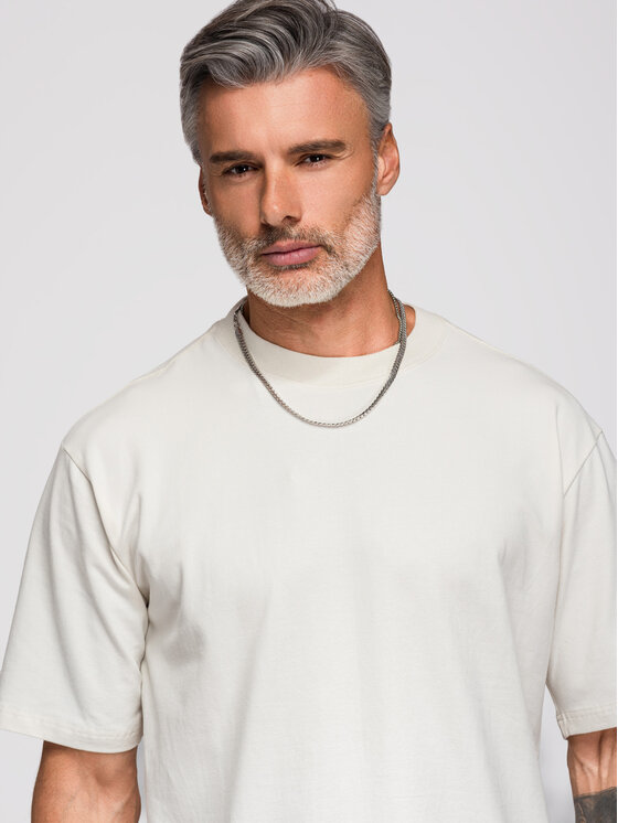 Ombre Ombre T-Shirt OM-TSCT-0279 Biały Loose Fit