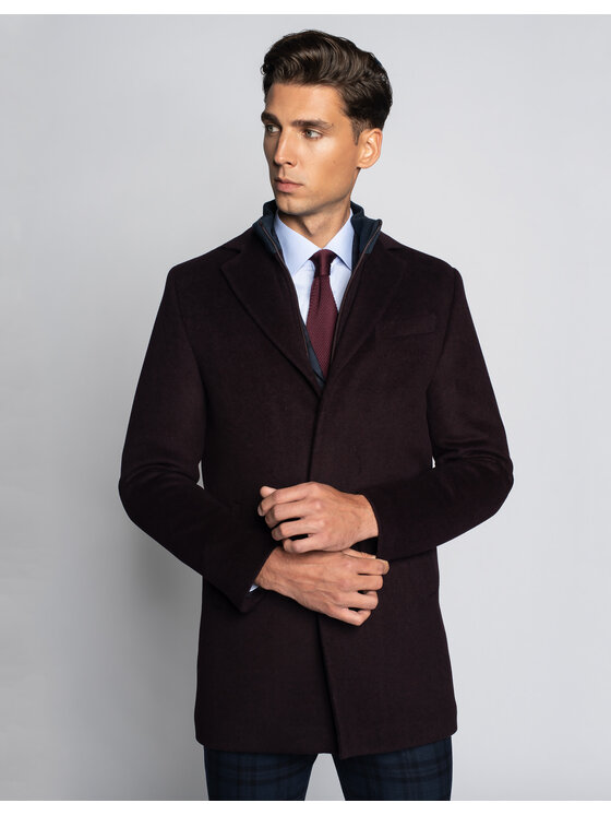 Borgio Borgio Płaszcz seveso Bordowy Classic Fit