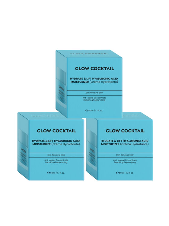 Glow Cocktail Glow Cocktail 3 x nawilżający i liftingujący krem z kwasem hialuronowym 50 ml Zestaw do pielęgnacji skóry