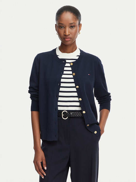 Tommy Hilfiger Cardigan Cable Fine WW0WW42370 Bleumarin Regular Fit