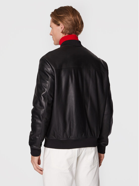 HUGO Hugo Usnjena jakna Lenno 50481934 Črna Slim Fit