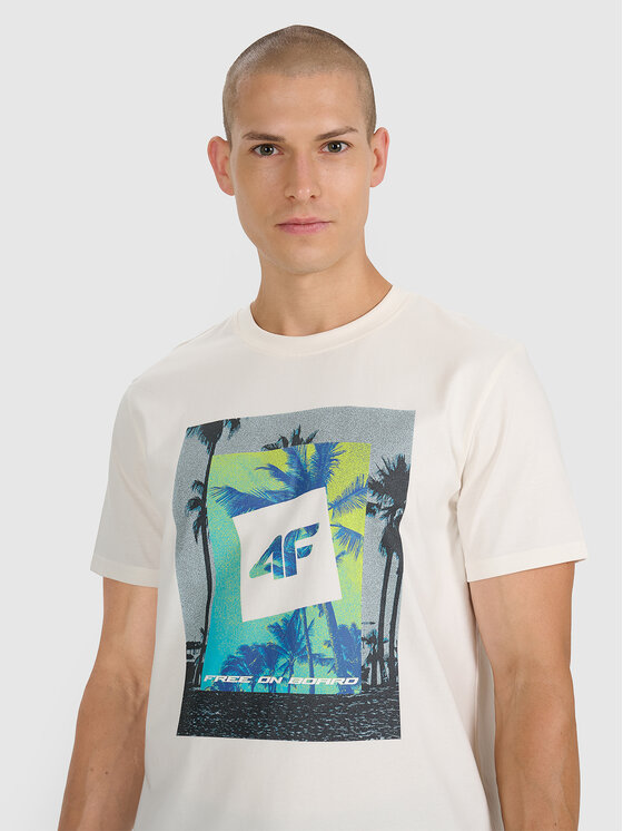 4F 4F T-Shirt FOB SUMMER Kremowy Regular Fit