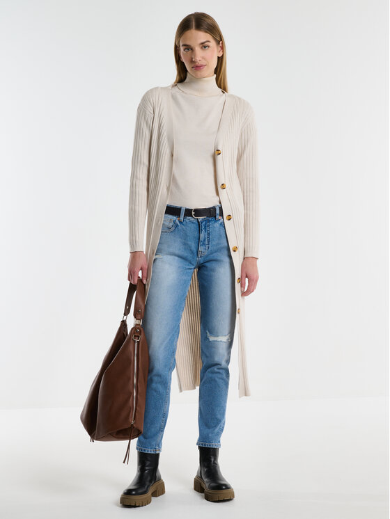 BIG STAR BIG STAR Kardigan NEKA Kremowy Basic Fit
