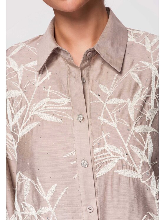 Ombre Ombre Koszula OW-SH-E0016 Beżowy Loose Fit