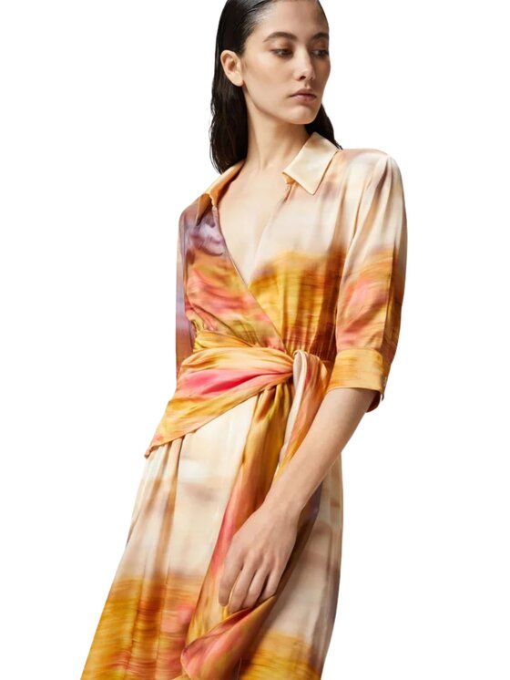 PINKO PINKO Sukienka Rosabella abito satin stampato Beżowy Regular Fit