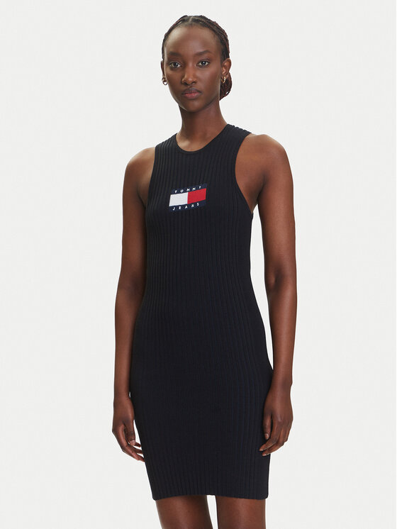 Tommy Jeans Tommy Jeans Rochie tricotată DW0DW20877 Negru Slim Fit