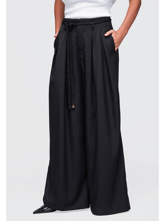 Ombre Ombre Spodnie materiałowe OW-PA-E0018 Czarny Relaxed Fit
