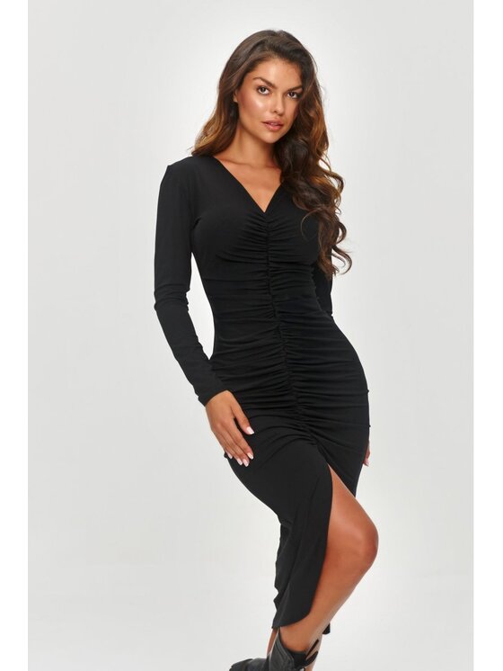 Makadamia Makadamia Sukienka codzienna M837 Czarny Shaped Fit