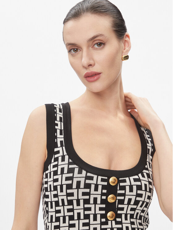 Elisabetta Franchi Elisabetta Franchi Sukienka dzianinowa AM-55Z-41E2-V460 Czarny Slim Fit