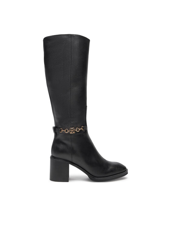 Tommy Hilfiger Tommy Hilfiger Μπότες Th Chain Leather Long Boot FW0FW08182 Μαύρο