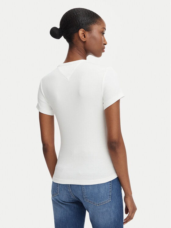 Tommy Jeans Tommy Jeans T-shirt Script Rib DW0DW22809 Krem Slim Fit
