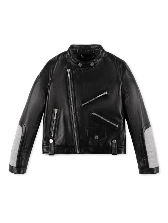 PHILIPP PLEIN PHILIPP PLEIN Kurtka skórzana 30335 Czarny Basic Fit