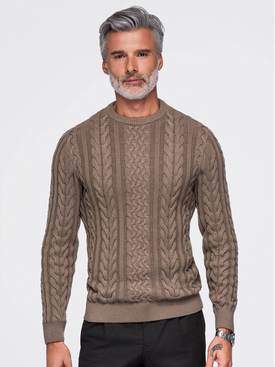 Ombre Ombre Sweter OM-SWSW-0191 Brązowy Regular Fit