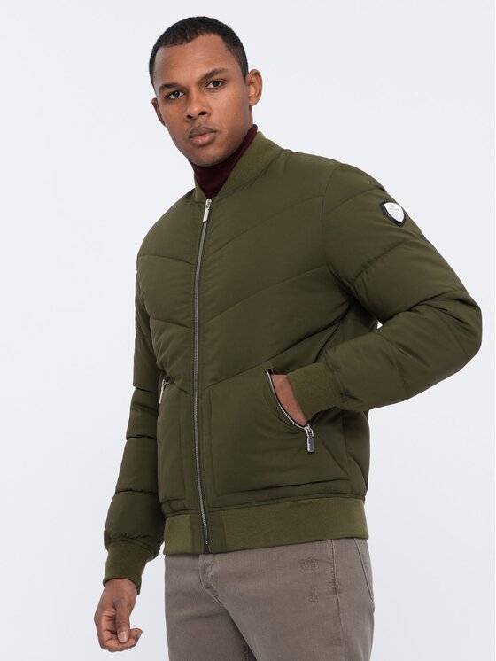 Ombre Ombre Kurtka bomber OM-JALP-0143 Zielony Regular Fit
