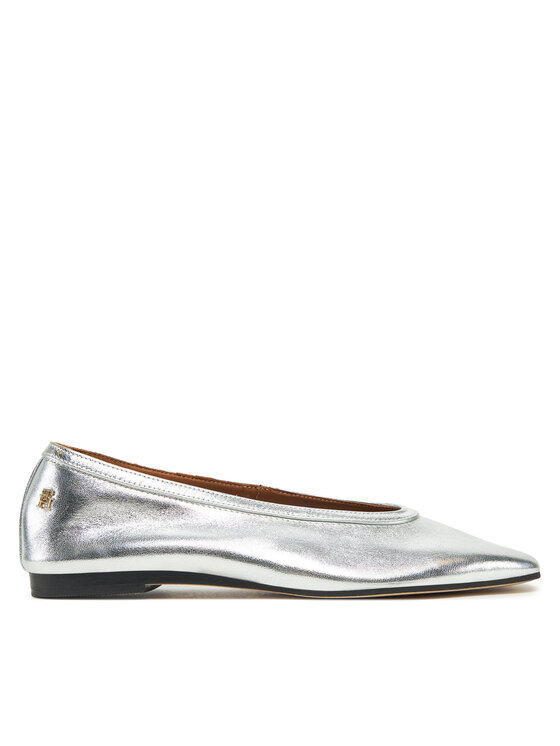Balerini Tommy Hilfiger Soft Metal Lthr Ballerina No Bow FW0FW08601 Argintiu