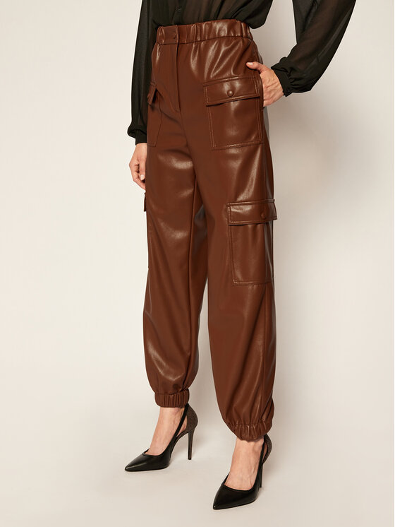 MSGM MSGM Kalhoty z imitace kůže 2941MDP04 207652 Hnědá Regular Fit