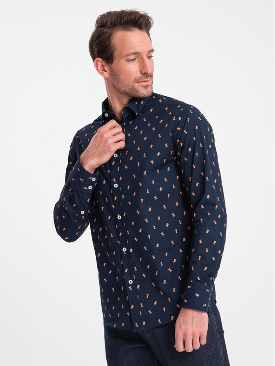 Ombre Ombre Košile OM-SHCS-0151 Tmavomodrá Regular Fit