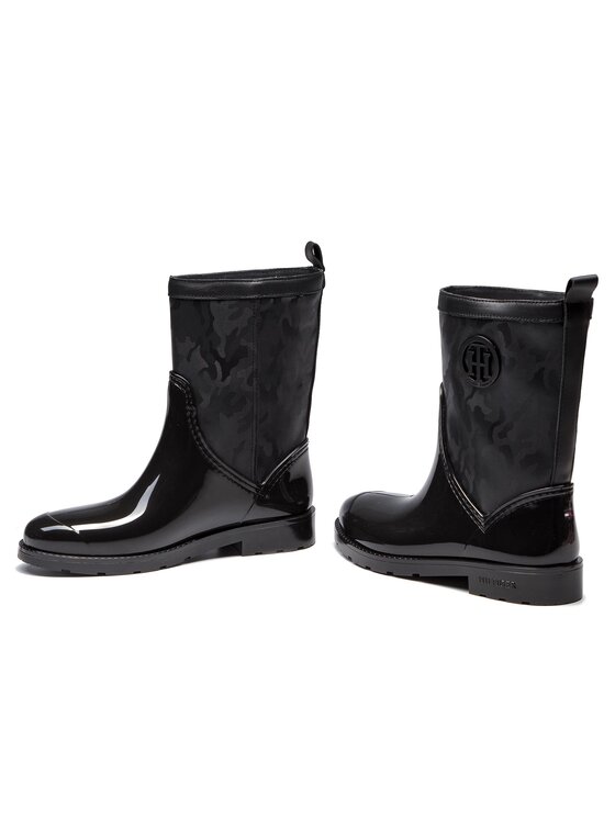 Tommy Hilfiger Bottes de pluie Shiny Camo Rain Boot FW0FW03318 Noir