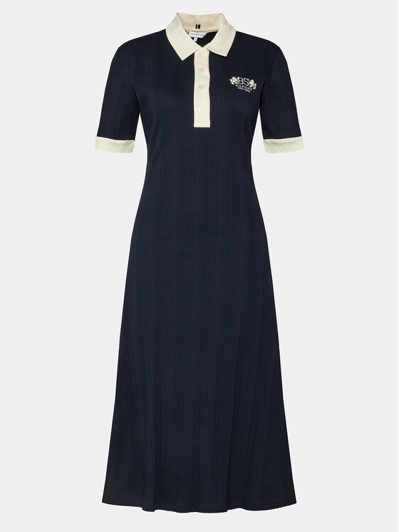 Tommy Hilfiger Strickkleid F F Crest 85 Polo Dress Rib WW0WW40617 Dunkelblau Regular Fit Modivo