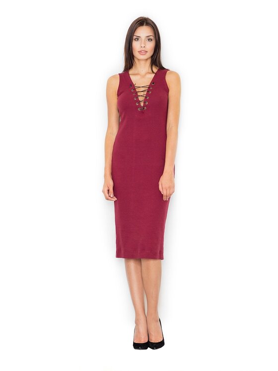 FIGL FIGL Sukienka M487 Bordowy Slim Fit