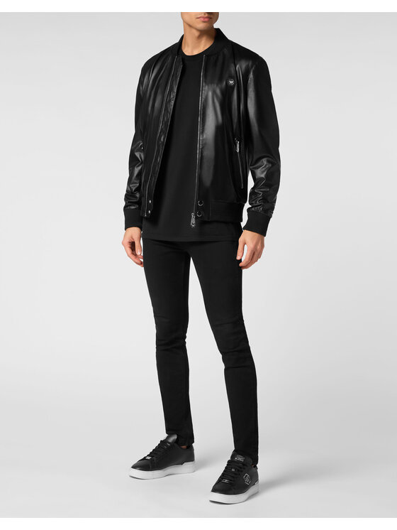 PHILIPP PLEIN PHILIPP PLEIN Kurtka skórzana 9793 Czarny Regular Fit