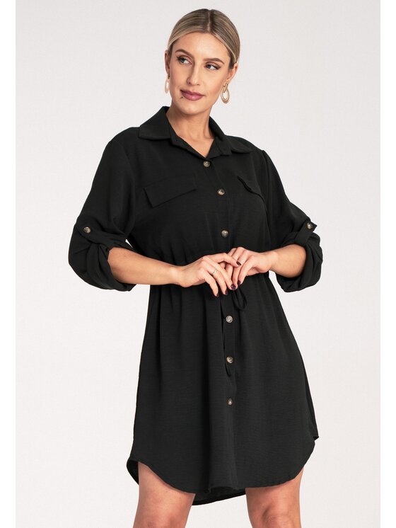 FIGL FIGL Košeľové šaty M1131 Čierna Shirt Fit