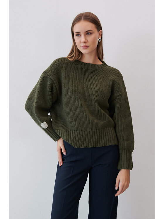 Fobya Fobya Sweter F2057 Zielony Basic Fit