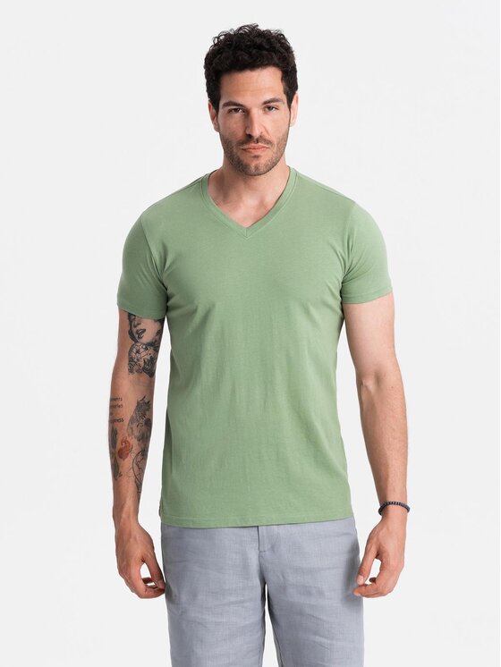 Ombre Ombre T-Shirt OM-TSBS-0145 Zielony Regular Fit