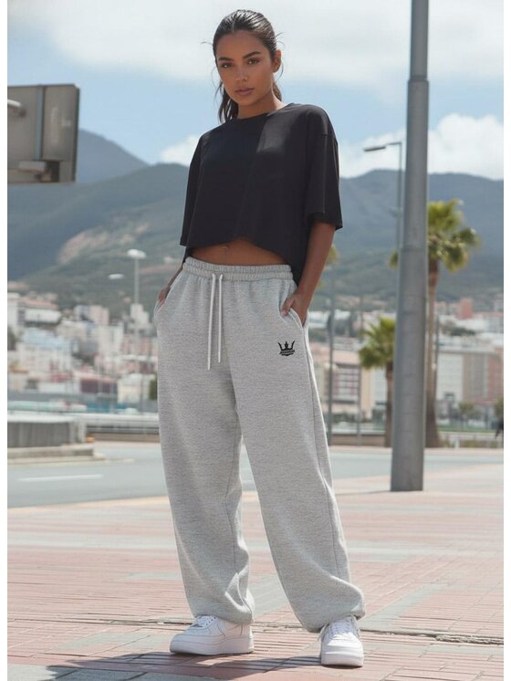 Jigga Wear Jigga Wear Spodnie dresowe Szerokie luźne na gumce sznurki ściągacz regulacja 130195 Szary Regular Fit