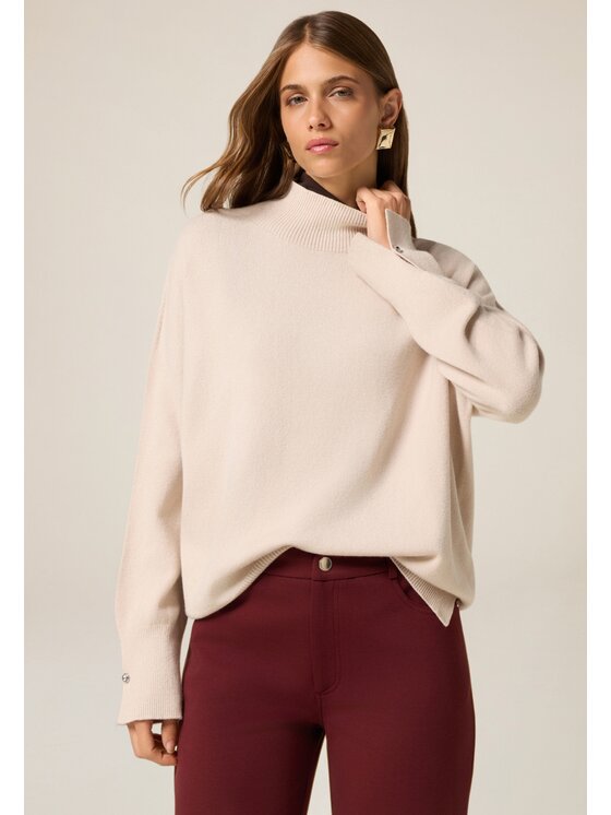 Oltre Oltre Sweter M040E002026N021 Kremowy Regular Fit