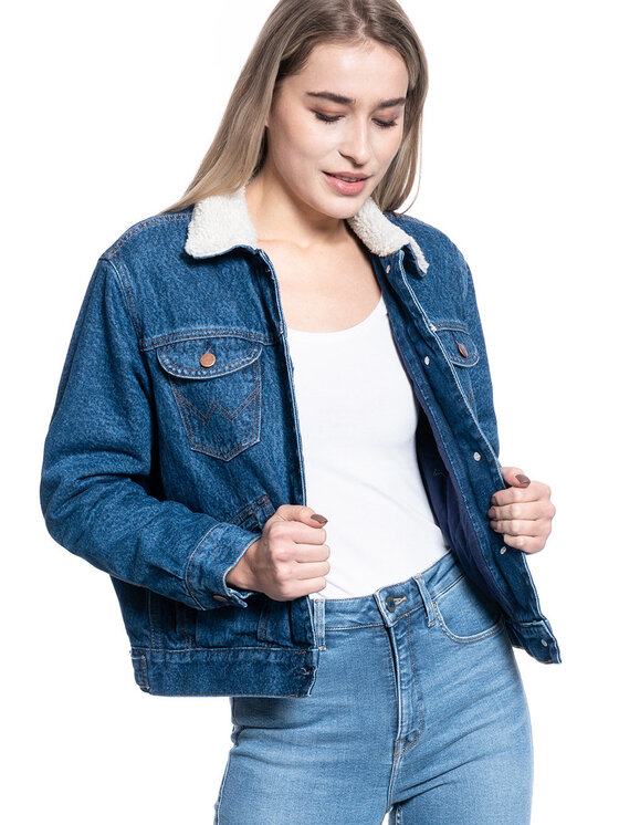 Wrangler Wrangler Kurtka damska SHERPA Niebieski Regular Fit