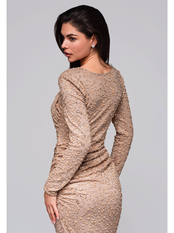 Ombre Ombre Sukienka wieczorowa LA-OM-DLR251 Beżowy Regular Fit