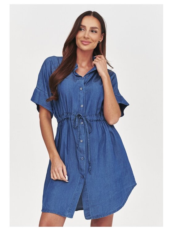 Makadamia Makadamia Sukienka jeansowa C57 Niebieski Loose Fit