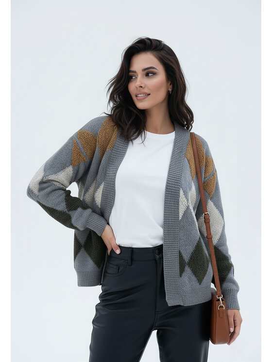 FIGL FIGL Kardigán M1251 Sivá Regular Fit