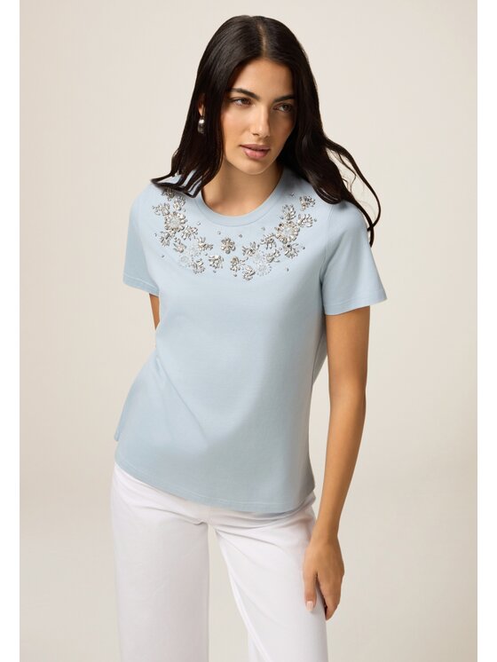 Oltre Oltre T-Shirt G403J004197N004 Turkusowy Regular Fit