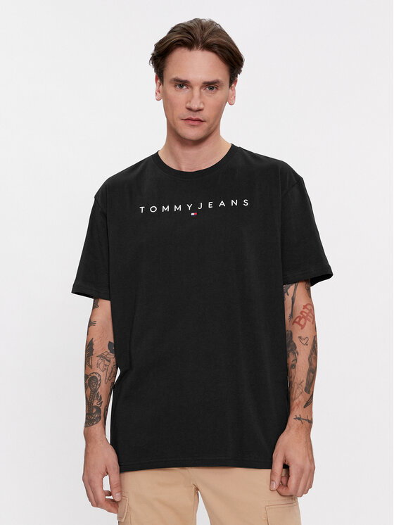 Tommy Jeans Majica Linear Logo DM0DM17993 Črna Regular Fit