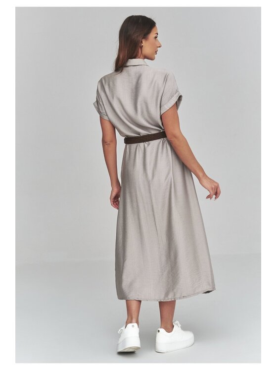 Makadamia Makadamia Sukienka codzienna C68 Brązowy Loose Fit