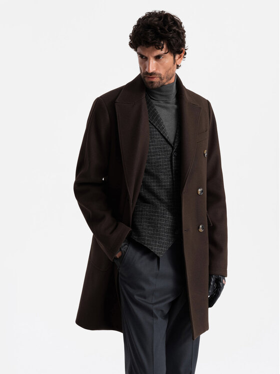 Ombre Ombre Płaszcz przejściowy OM-COWC-0109 Brązowy Regular Fit